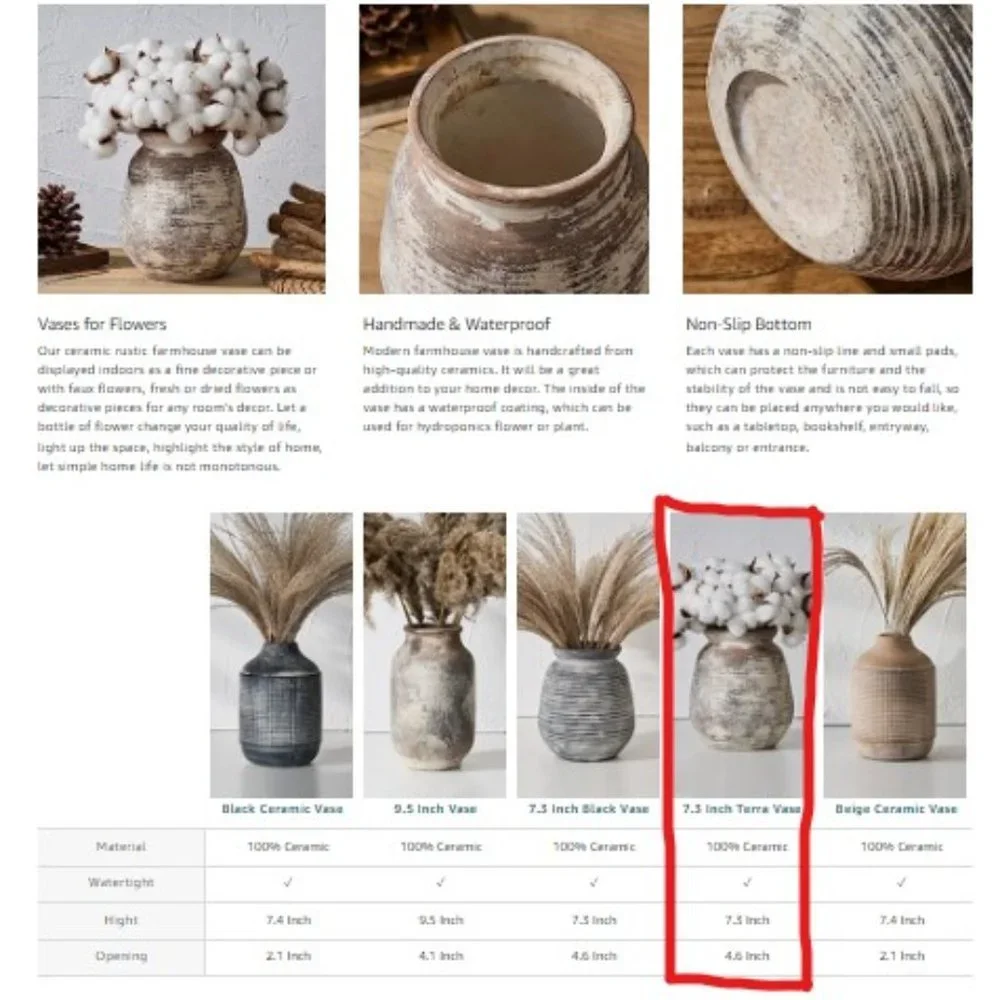 Ceramic Rustic Vase - Whitewashed Terra-Cotta Vase - Farmhouse Pottery Décor